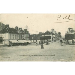 60 CHANTILLY. Place Hôpital et rue Connétable 1917 Pharmacie Centrale, Pâtisserie et Charcuterie