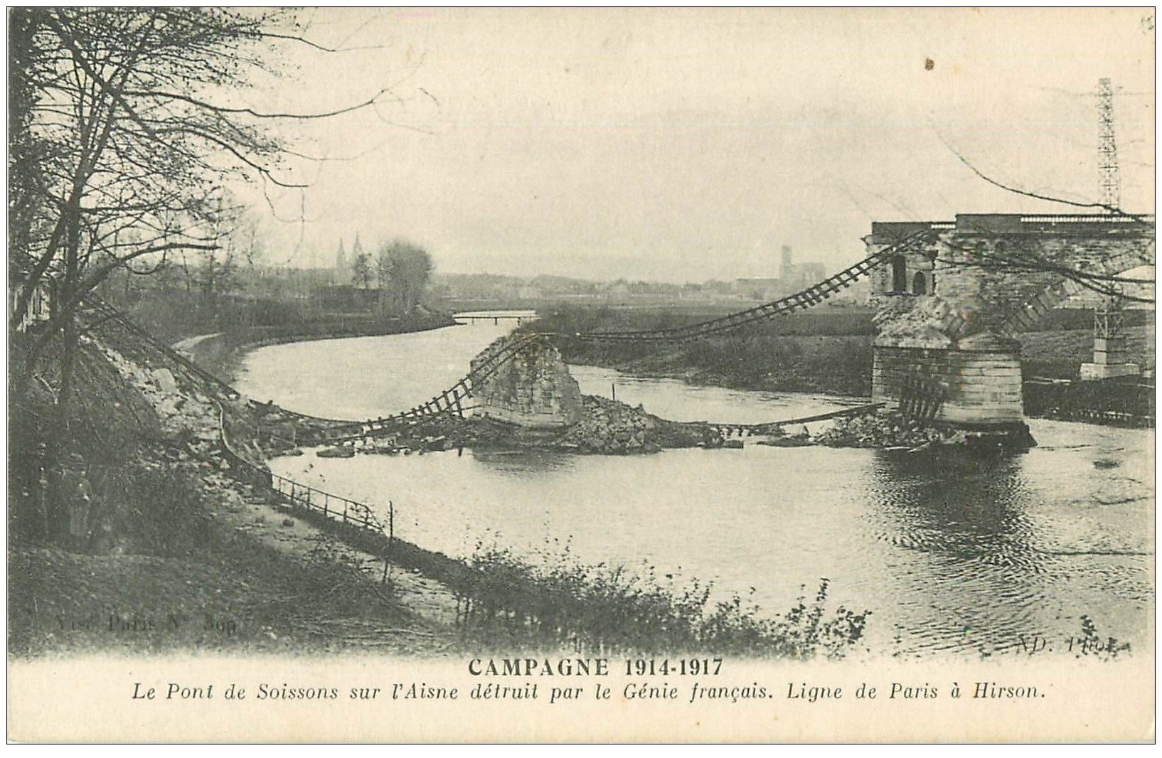 carte postale ancienne 02 SOISSONS. Pont de Soissons détruit par le Génie Français