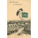 03 COMMENTRY. Montage avec femme survolant la Ville avec son parapluie 1909