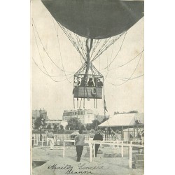 75016 PARIS. Un aérostat ballon captif avec sa nacelle à la Porte Maillot 1906