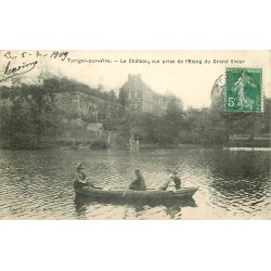 50 TORIGNI-SUR-VIRE. Château et canoteurs sur Etang du Grand Vivier 1909