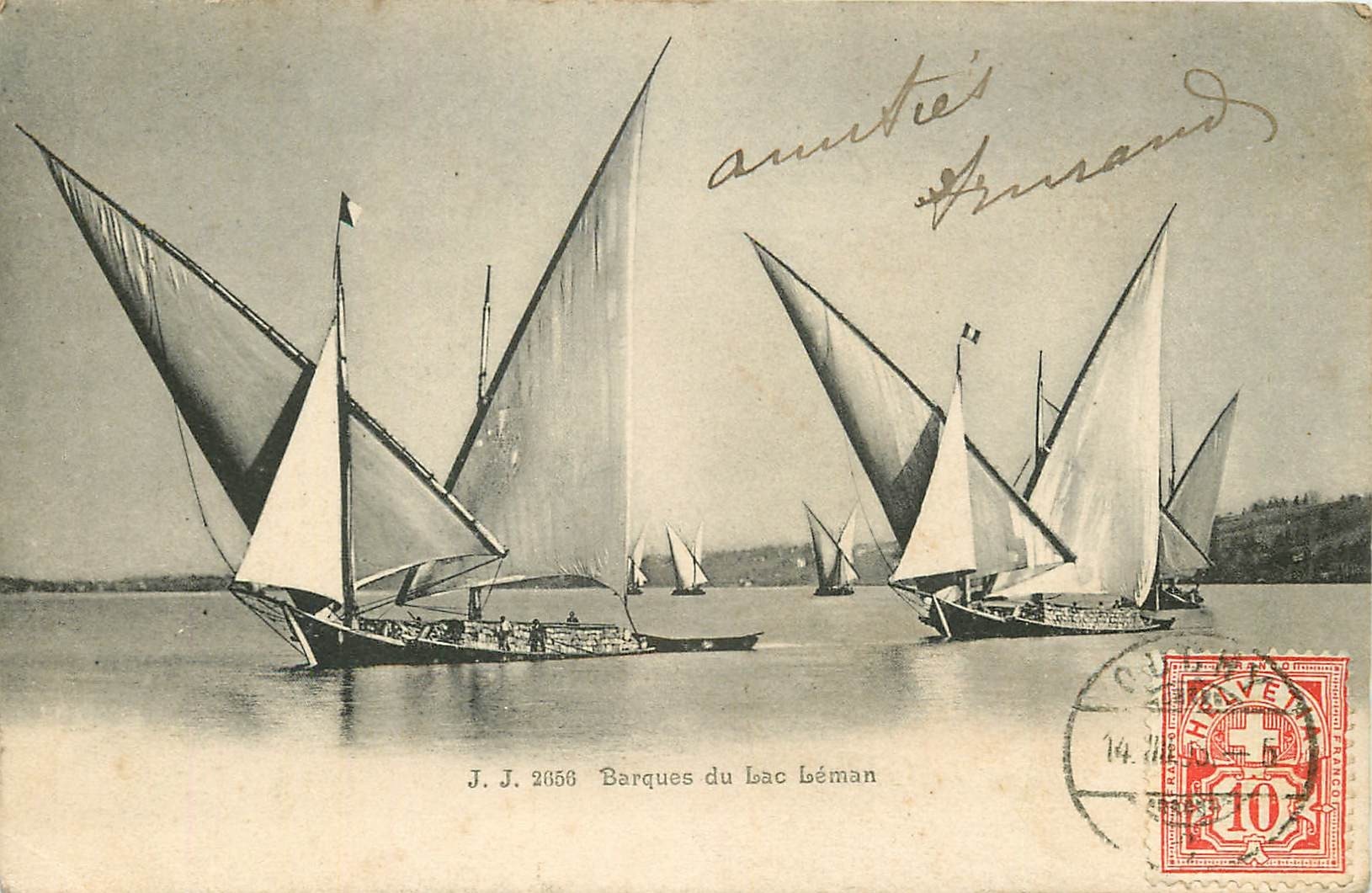 Suisse. Barques de Pêcheurs sur le Lac Léman 1905
