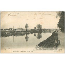 carte postale ancienne 02 SOISSONS. Pont Neuf et l'Aisne 1904 Lavandière