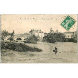 16 CHABANAIS. Enfant dans caisson en bois sur la Vienne. Timbre Taxe 1912