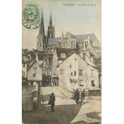 28 CHARTRES. Le Pont rue du Bourg 1907 carte colorisée