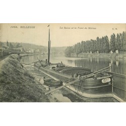 92 BELLEVUE. Péniche " Amescia " sur la Seine et Pont de Sèvres 1910