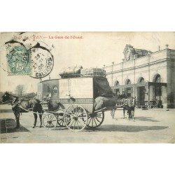 14 CAEN. Attelage de liraison du Bazar Parisien devant la Gare de l'Ouest 1905