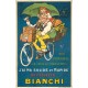 Illustrateur MICH. Publicité sur la bicyclette Bianchi. Tampon Motocyclettes à Paris