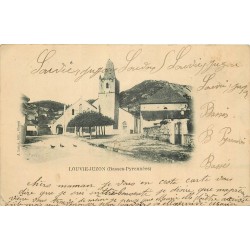 64 LOUVIE-JUZON. L'Eglise et la Mare aux canards