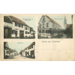 67 ZELLWEILER. Commerce Fuchs, Eglise et Haupistrasse 1906