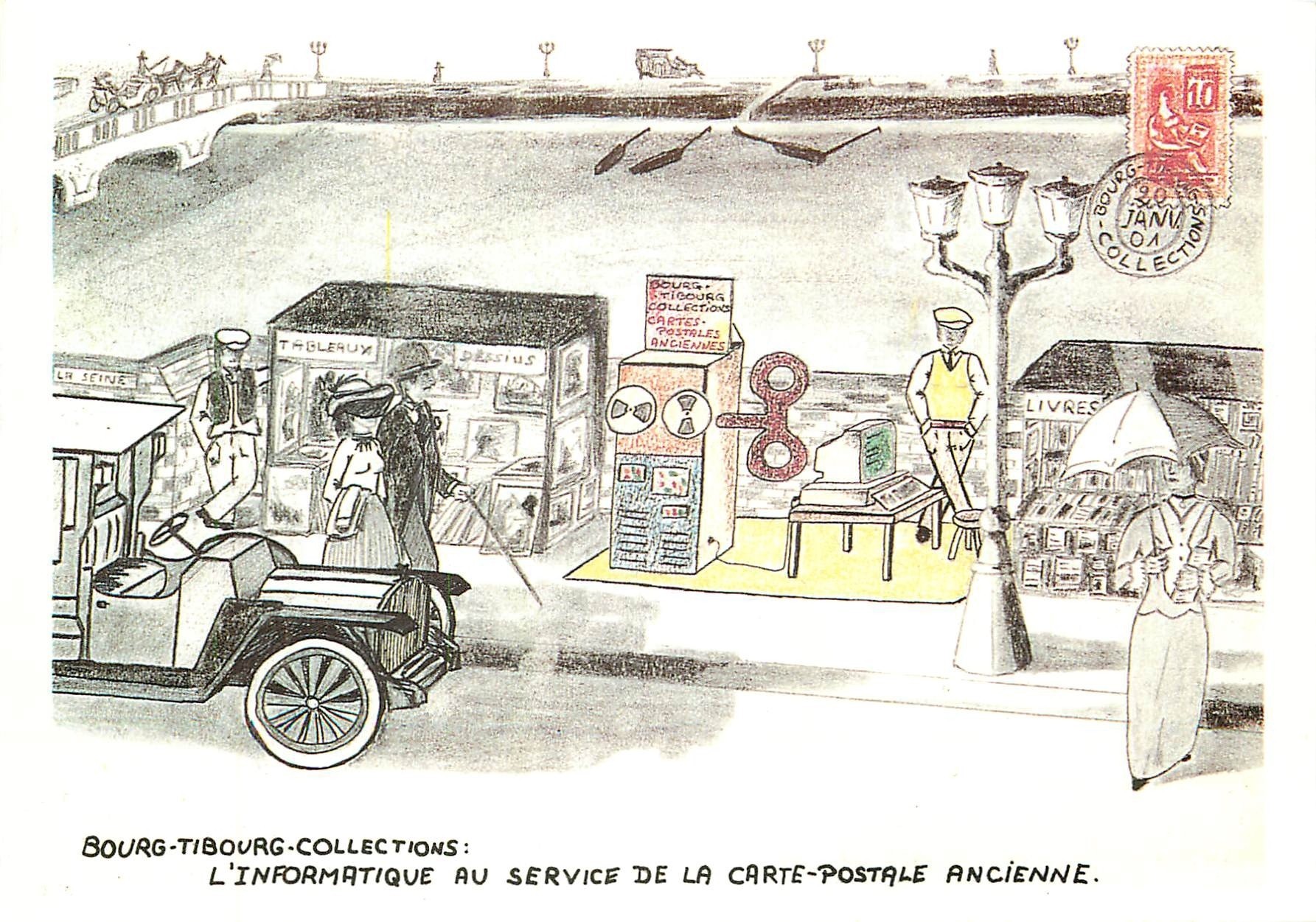 Photo Cpsm Bourg Tibourg Collections Paris 04 dessin de Keller. L'informatique au service de la carte postale