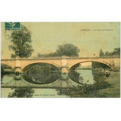 carte postale ancienne 16 COGNAC. Pêcheurs Pont de Châtenay . Superbe carte toilée 1908