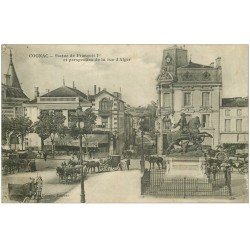 carte postale ancienne 16 COGNAC. Statue de François Ier et Rue d'Alger 1905