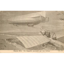 AVIATION. Un Zeppelin poursuivi par nos Avions Guerre 1914