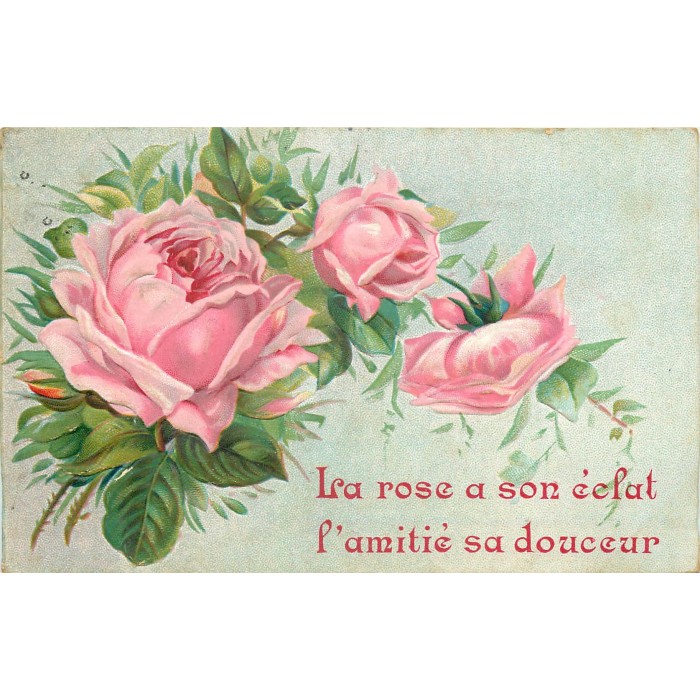 Fleurs La Rose A Son Eclat L Amitie Sa Douceur 1907 Carte Gaufree