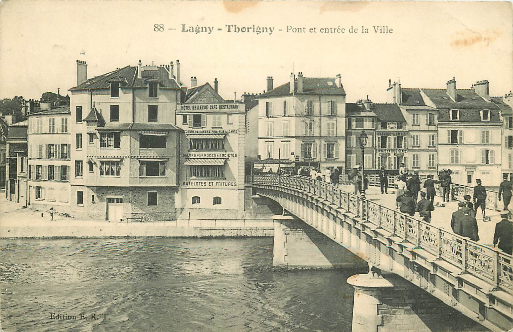 77 LAGNY THORIGNY. Pont et entrée de la Ville 1908 Café Restaurant Hôtel Bellevue