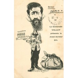 GREVE DES P.T.T. Carte Satyrique politique par Morer 1909. Le Camarade Vallet présente son Jouet " machine à révoquer "