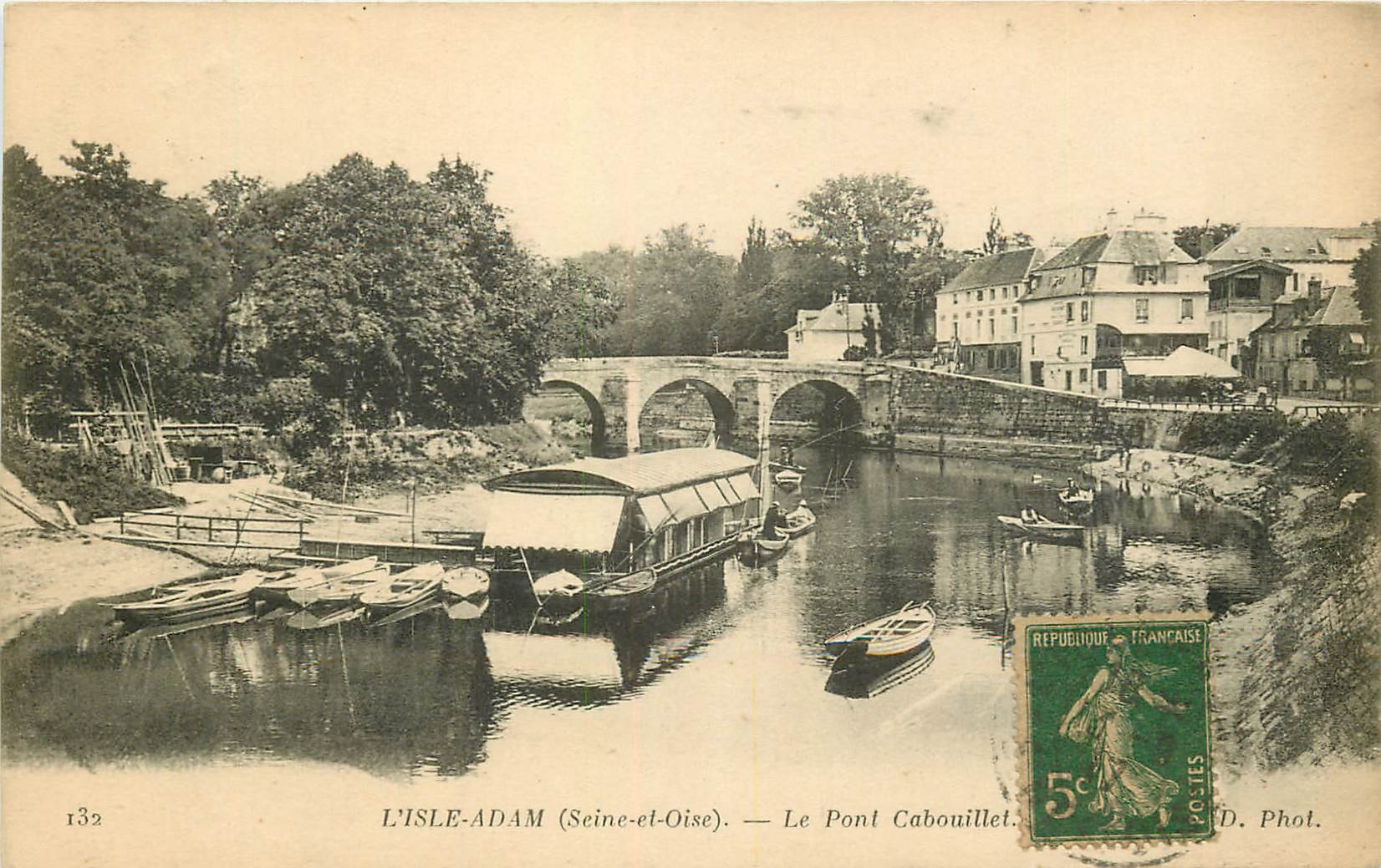95 L'ISLE ADAM. Le Pont Cabouillet 1917 avec Péniche Lavoir