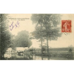 95 PUISEUX-LES-LOUVRES EN FRANCE. Fermiers et Vaches à la Mare vers 1909