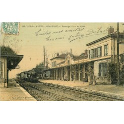 95 VILLIERS-LE-BEL GONESSE. Passage d'un Train express en Gare superbe carte toilée colorisée 1907