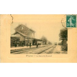 62 WIZERNES. La Gare et le Personnel vers 1910... Edition Sanson Café de la Gare