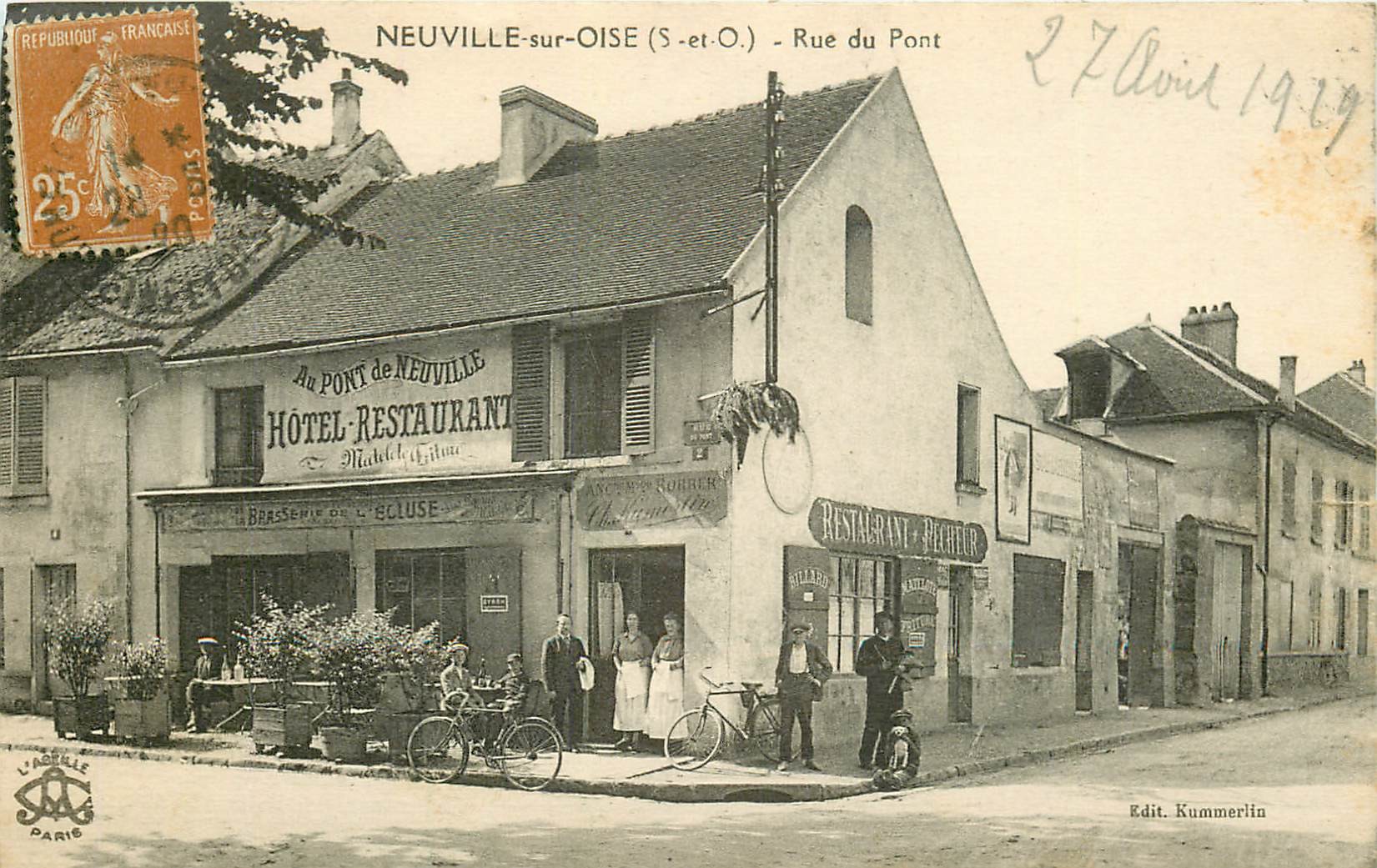 95 NEUVILLE-SUR-OISE. Hôtel Restaurant Brasserie de l'Ecluse rue du Pont 1929