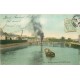 2 x cpa 95 PONTOISE. Un Remorqueur et Péniches près de l'Ile 1906