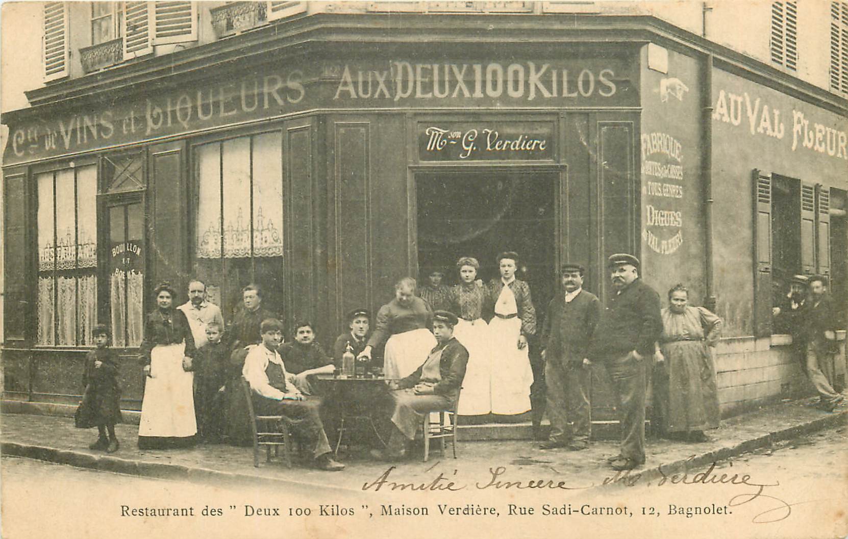 93 BAGNOLET. Café Restaurant "Aux Deux 100 kilos" 12 rue Sadi Carnot