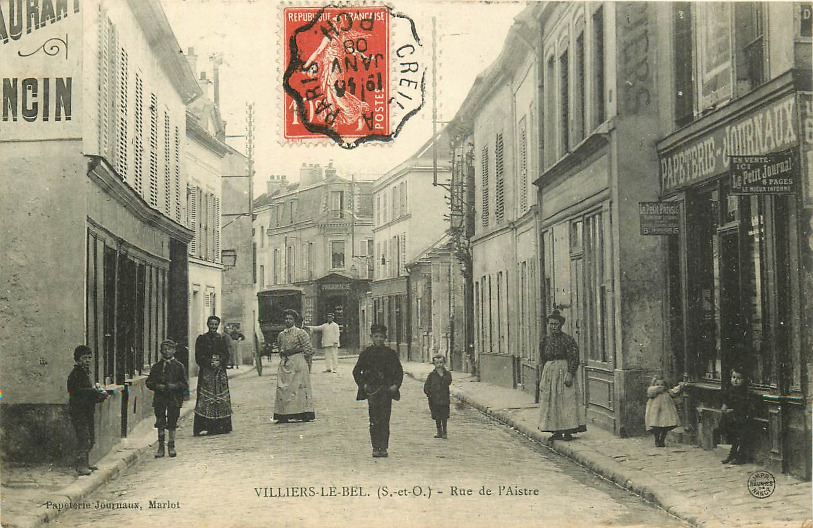 2 x Cpa 95 VILLIERS-LE-BEL. Papeterie rue de l'Aistre 1908 et multivues 1905
