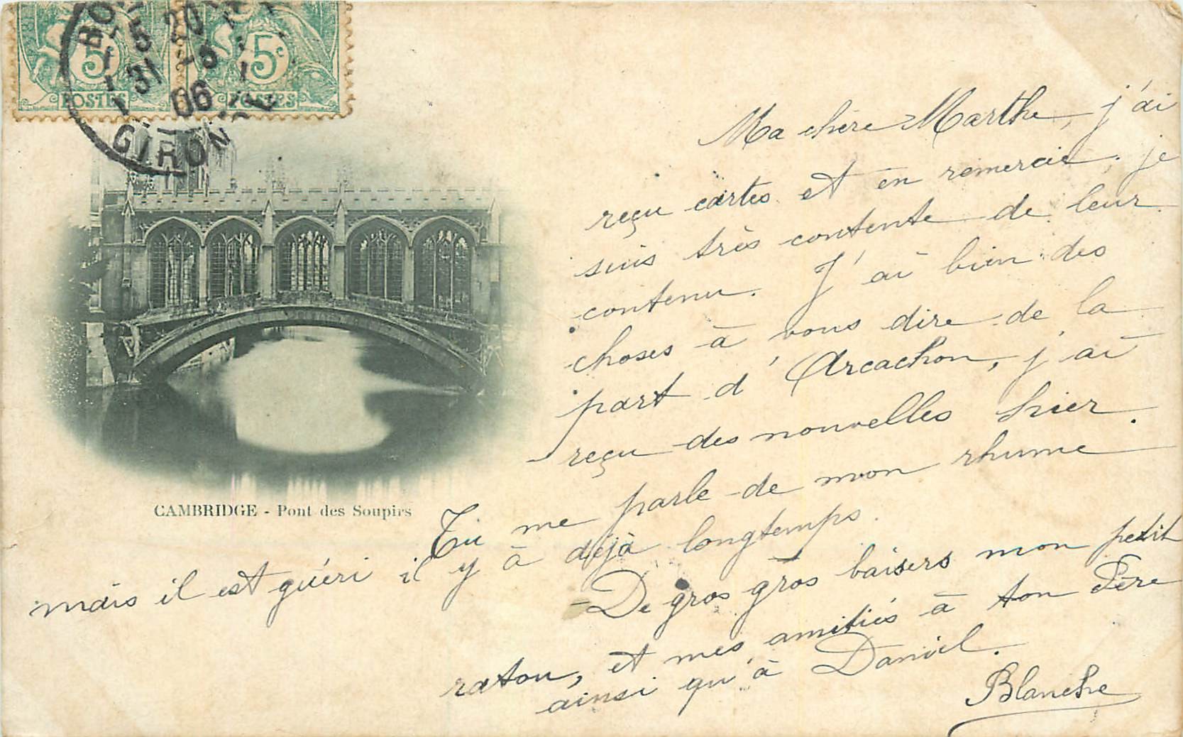 CAMBRIDGE. Pont des Soupirs 1906. Plublicité chocolat Louis sous le timbre...