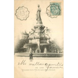 2 x cpa 69 LYON. Monuments Place Morand et Président Carnot 1906