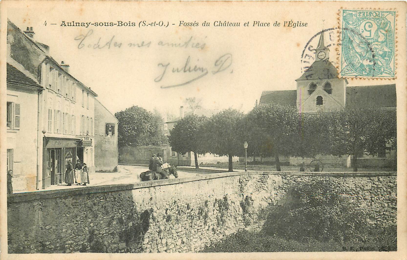 93 AULNAY-SOUS-BOIS. Fossés du Château et Buvette Place de l'Eglise 1906