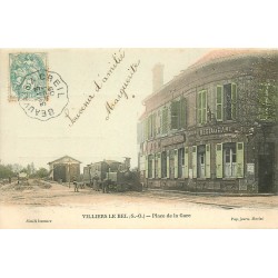 95 VILLIERS LE BEL. Café Tabac Restaurant Gallemant et locomotive Place de la Gare 1905