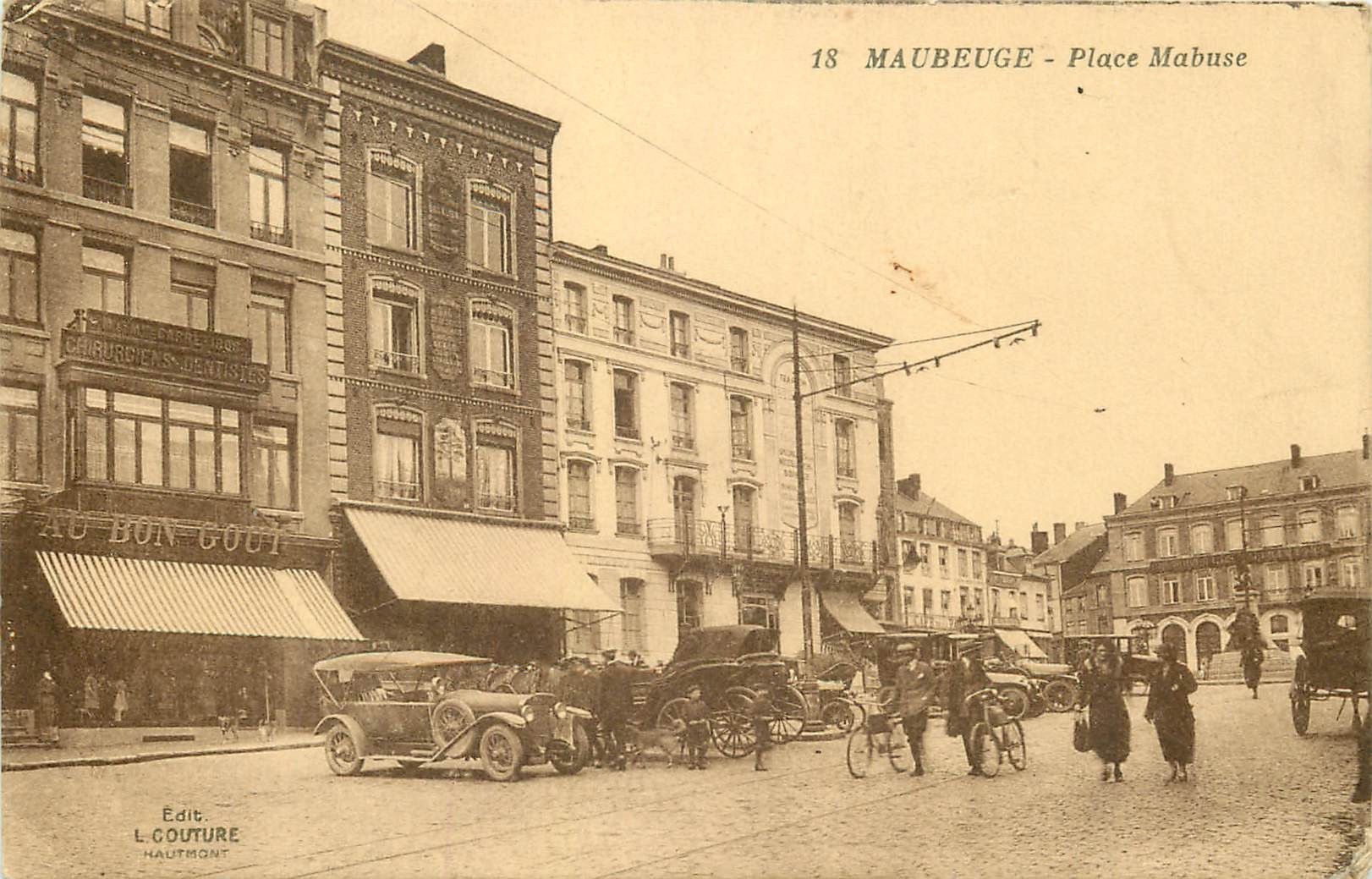 59 MAUBEUGE. Place Mabuse voitures et attelages 1932
