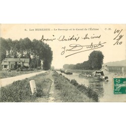 78 LES MUREAUX. chemin de halage et Barrage au Canal de l'Ecluse 1910 Péniches