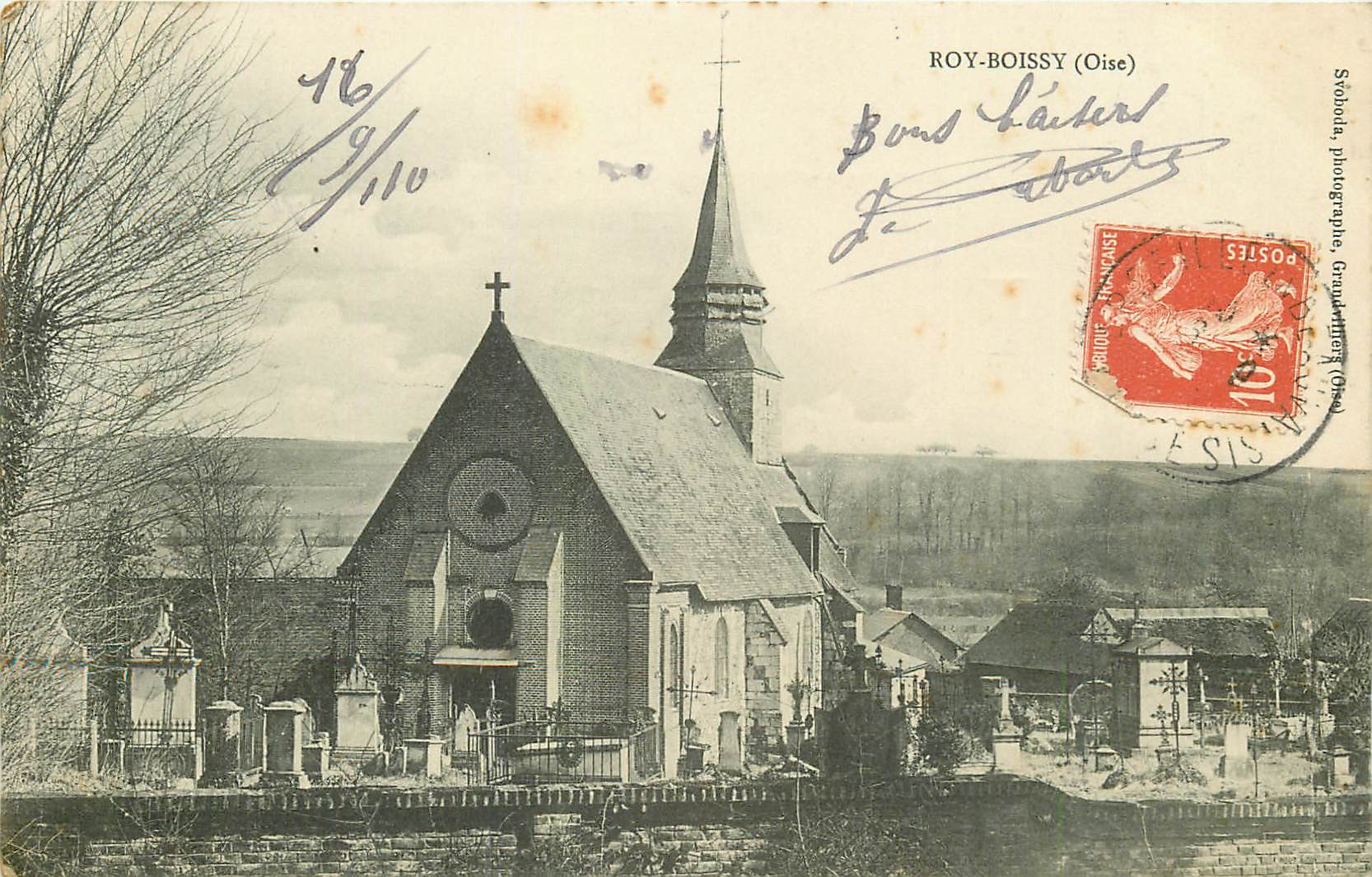 2 x cpa 60 ROY-BOISSY. Eglise et Cimetière 1910