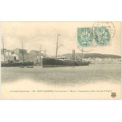 carte postale ancienne 66 PORT-VENDRES. Arrivée d'Alger de la MARSA 1905. Navire Paquebot