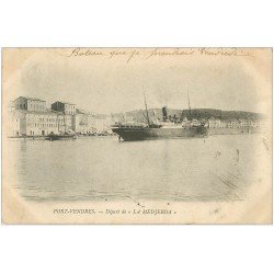 carte postale ancienne 66 PORT-VENDRES. Départ de la Medjerda pour Oran 1904. Paquebot Navire