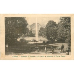 TORINO. Stazione di Porta Nuova e Giardino di Piazza Carlo Felice 1913