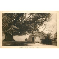 CELIGNY. Personnage sous le vieux maronnier et la Chapelle