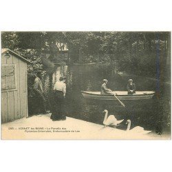carte postale ancienne 66 VERNET-LES-BAINS. Embarcadère du Lac, Barque et Cygnes 1909