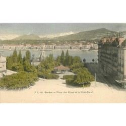 Carte précurseur vers 1900 GENEVE. Place des Alpes et Mont-Blanc