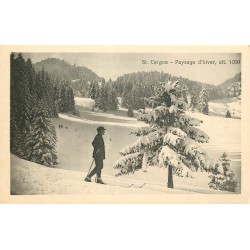 SAINT CERGUE. Paysage d'hiver avec skieurs 1925