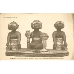 3 x cpa DAHOMEY. Roi Béhanzin rendant la Justice et 2 coupes en bois