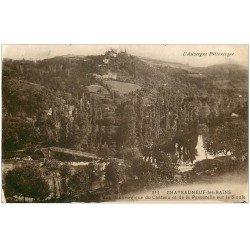 carte postale ancienne 63 CHATEAUNEUF-LES-BAINS. Château et Passerelle sur la Sioule 1937