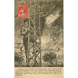 Un Employé E.D.F répare et remet l'électricité sous un Orage 1927