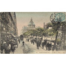 42 SAINT-ETIENNE. Train tramway à charbon rue de Paris 1907