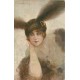 T. CORBELLA. Art déco Jeune Femme au chapeau à plumes