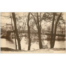 carte postale ancienne 63 JUMEAUX. Le Pont suspendu vers 1927