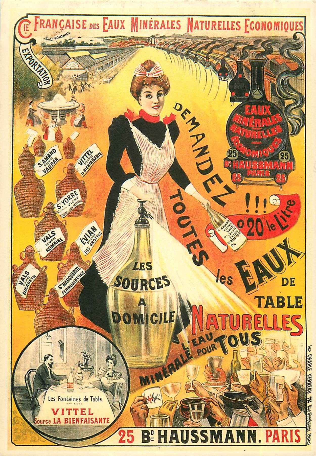 Publicité " EAUX MINERALES " 25 Bd Haussmann à Paris